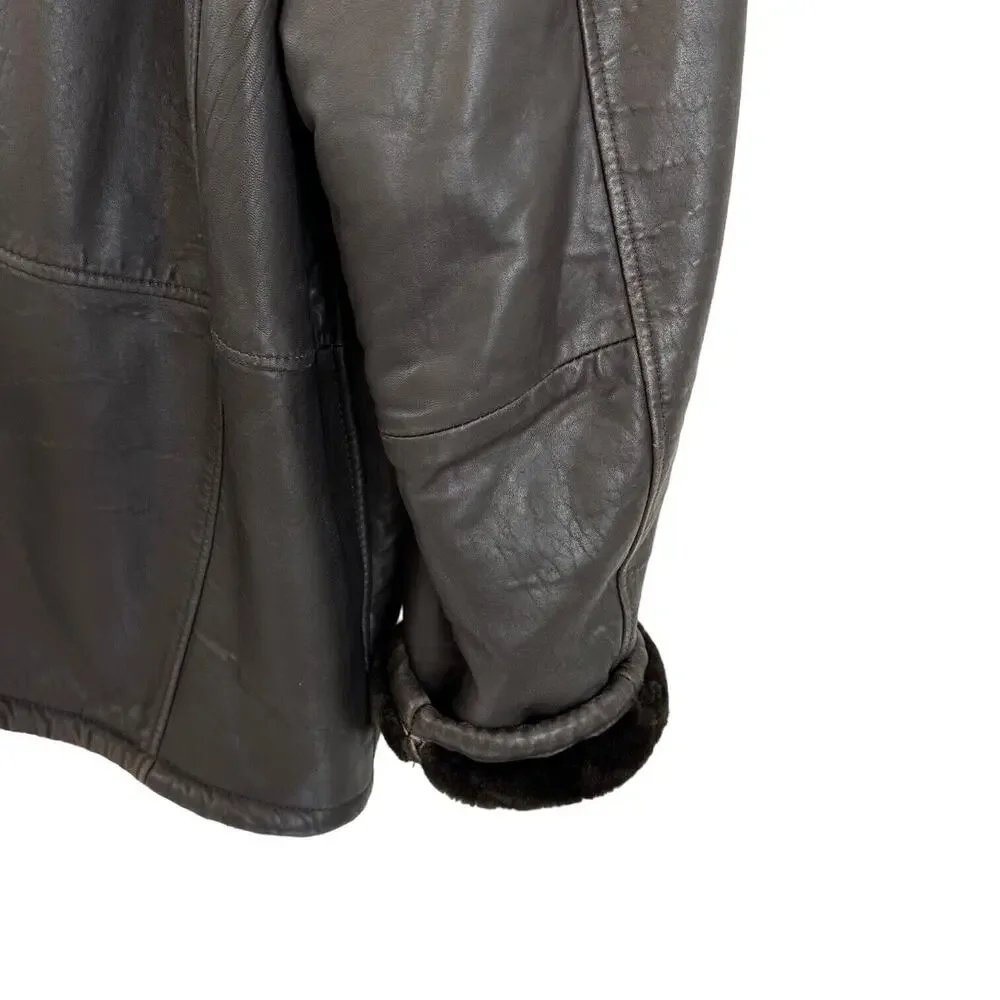 RC Comstock Expedition Aviator Flight Bomber Jacket Brown Leather Faux Fur Lined